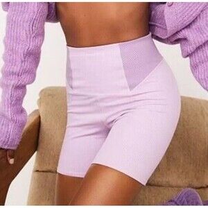 For Love and Lemons Ribbed Dani Biker Shorts Purple Size XL